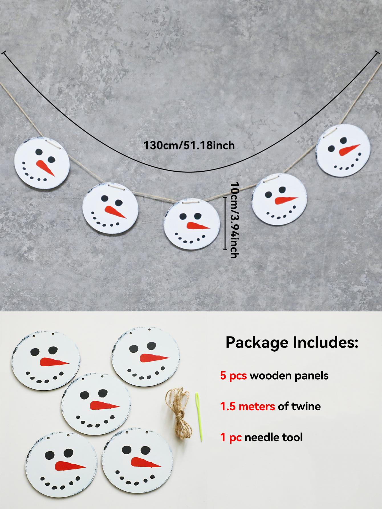 

Christmas Snowman Garland Banner Wooden Round Snowman Face Hanging Decor Festive Bunting for Home Fireplace, Mantel & Xmas Party