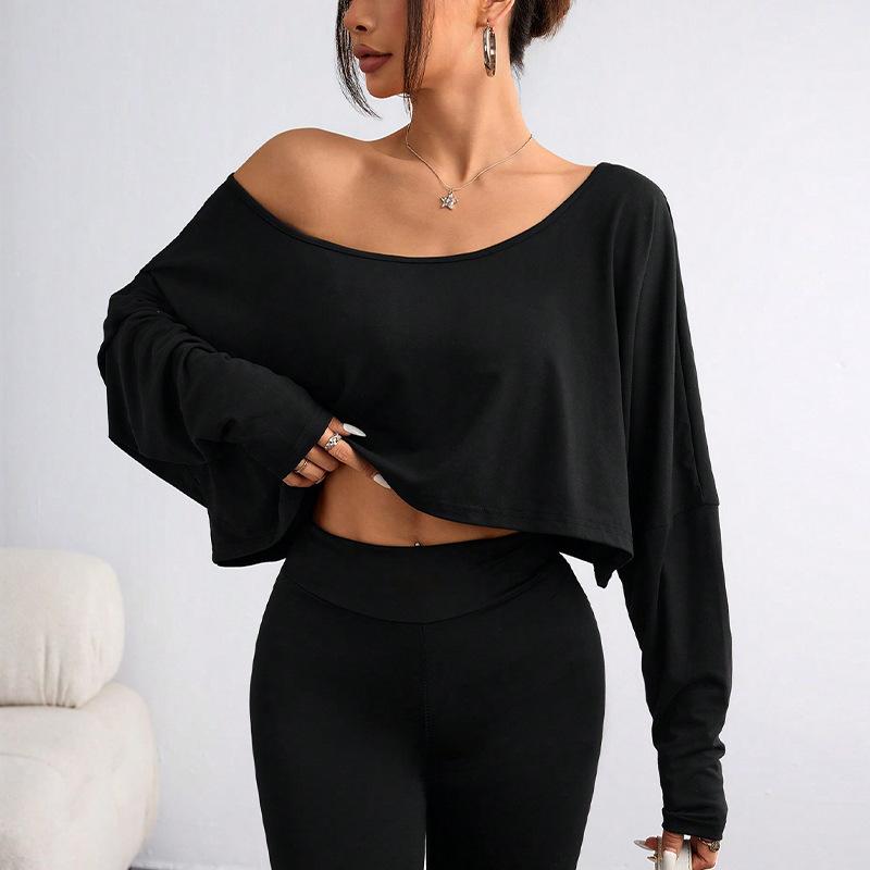 2025 Autumn New Style Off-shoulder Long-sleeved T-shirt Short Off-shoulder Loose Top for Women