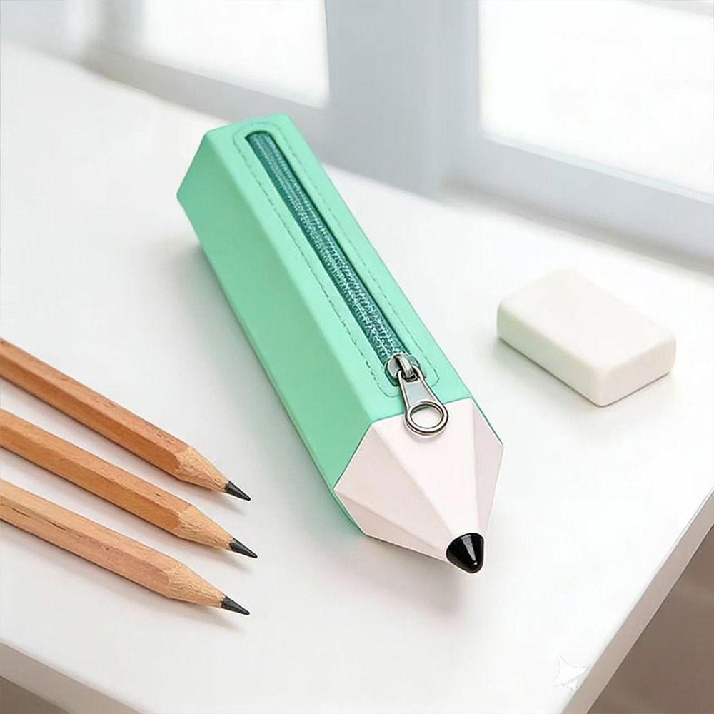 Pencil Shape Pen Bag Silicone Stationery Organizer Multi-functional Stationery Pouch  Gift