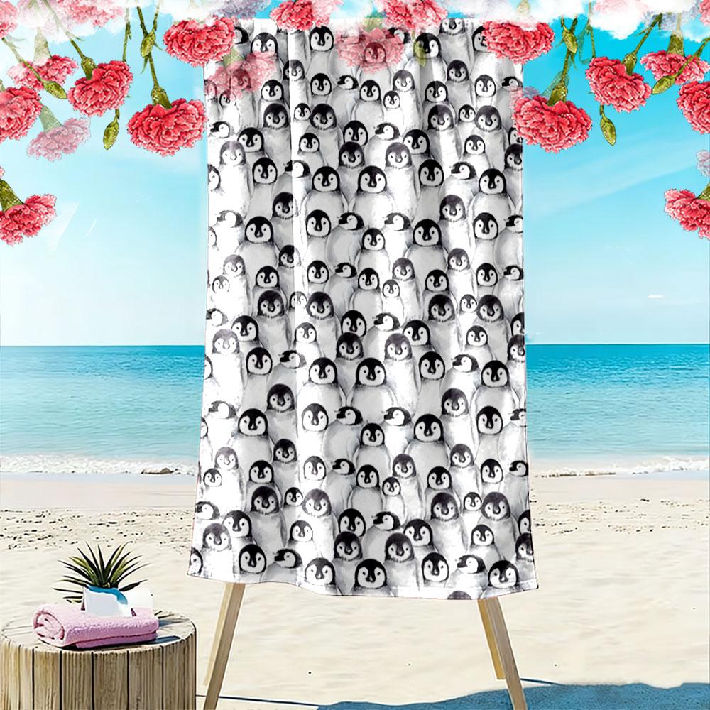 Adorable penguins' cozy gathering Print beach towel, quick drying, suitable for travel, outdoor sports, jogging, the beach and swimming, gift