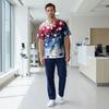 Men's Short Sleeve V-Neck  Print Chest Pocket Care Top