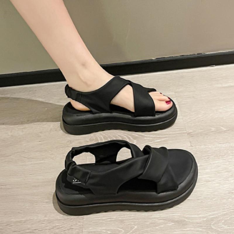 Vară Femei Sandale Noi Sandale cu talpă groasă pentru exterior Femei Modă Cataramă Toc ușor în aer liber nisip Sandale