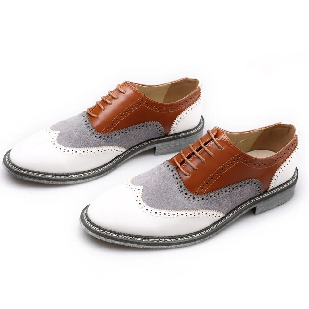 Fashion Large Size Men's Leather Shoes Color Matching Pointed Toe Business Casual Leather Shoes Men's Carved British Retro Shoes