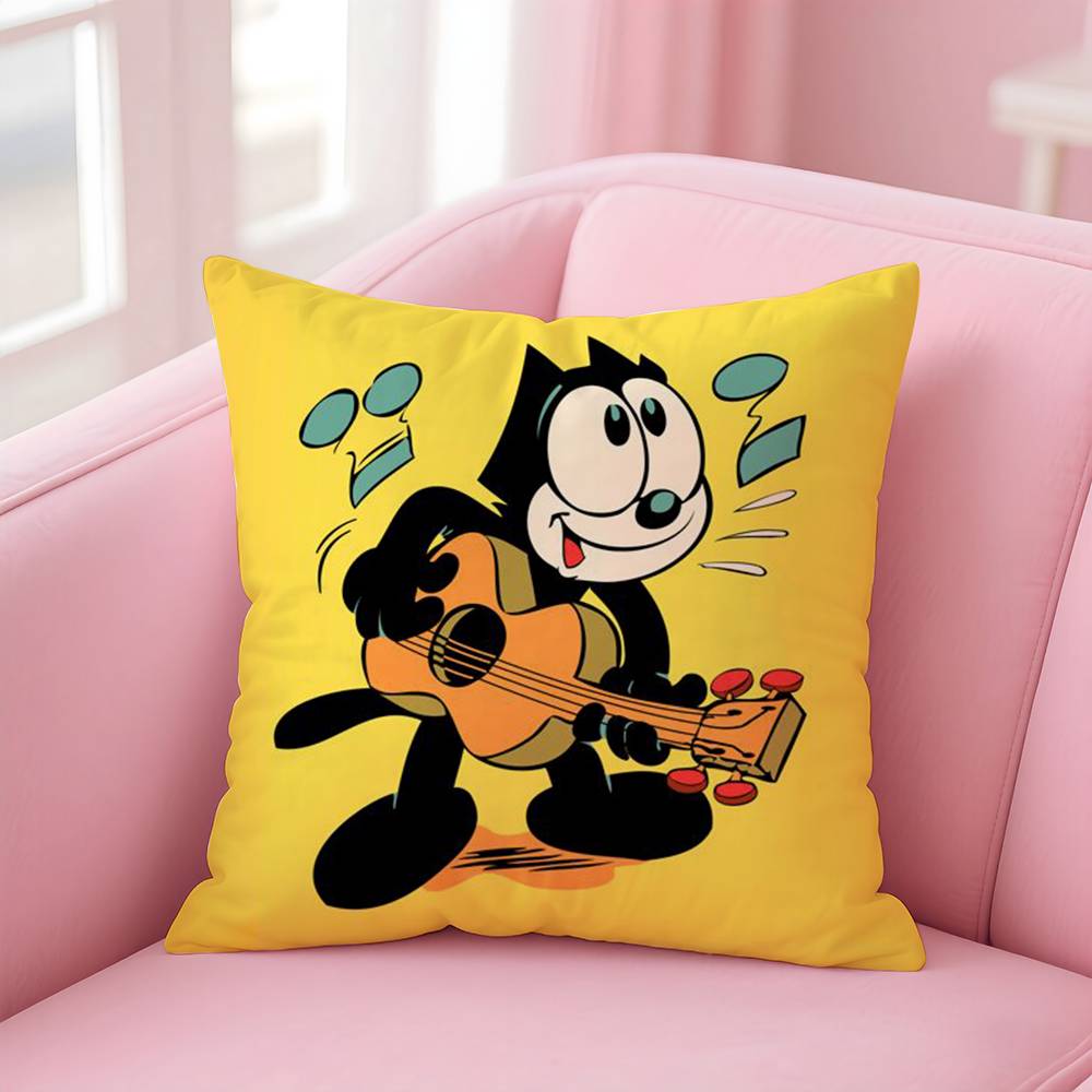 F-Felix The Cat Exquisite Pillow Case Anti-dustmite Pillow Invisible Zipper Silky Short Plush Sofa Cushion Cover