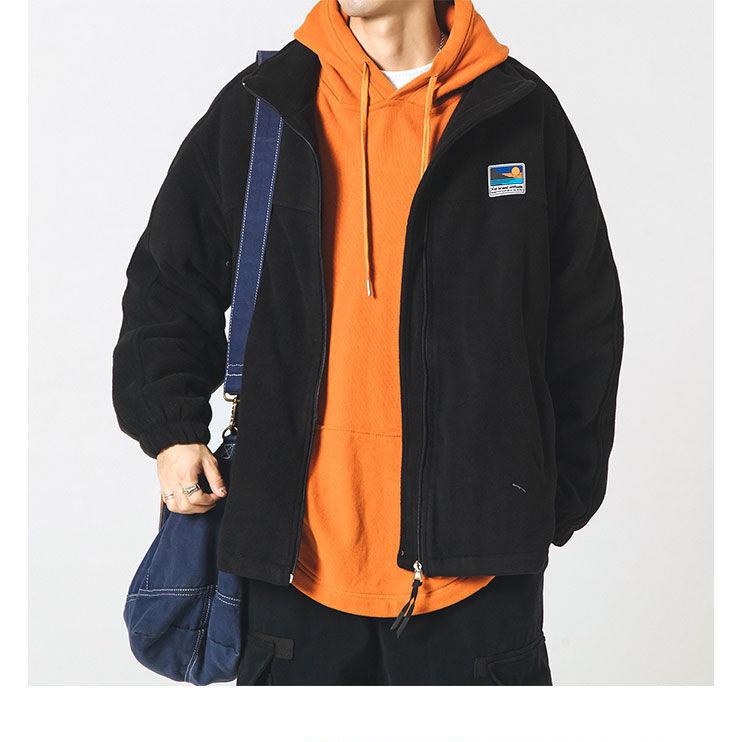 Men's Autumn/Winter Japanese Lamb Wool Fleece Jacket - Stand Collar, Casual Outerwear for Couples