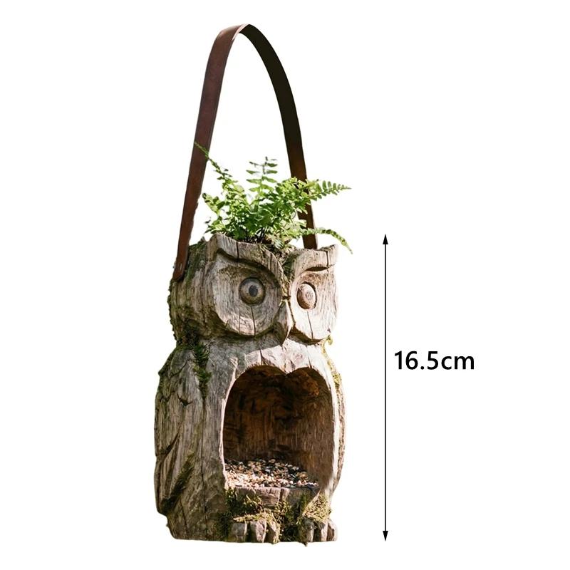 Resin Tree-Mounted Bird Feeder Owl Shaped Sparrow Feeding Station Weather-Resistant for Outdoor Garden Backyard Patio Yard Porch