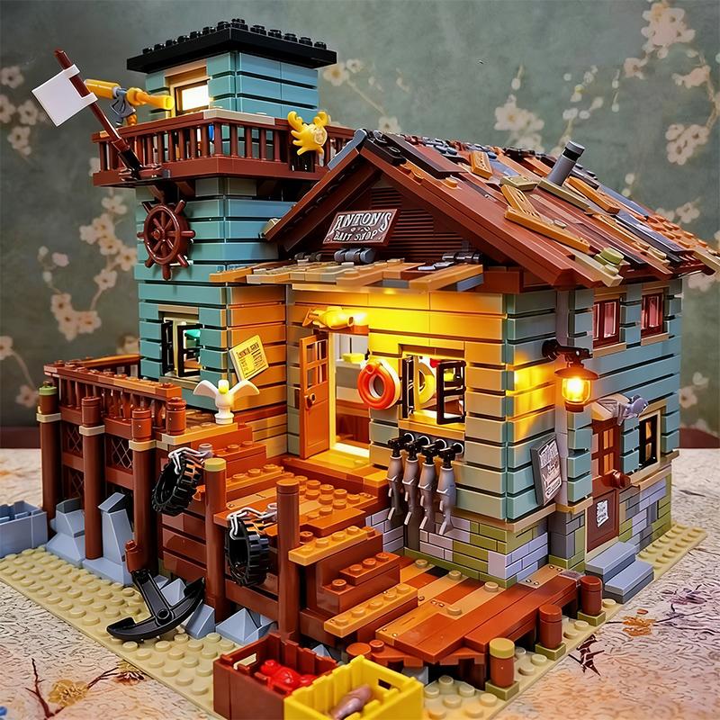 2000+PCS Micro Particle Building Block Fisherman s Hut Building Block Set Ocean Theme Fishing House Children s Toy Holiday Gift