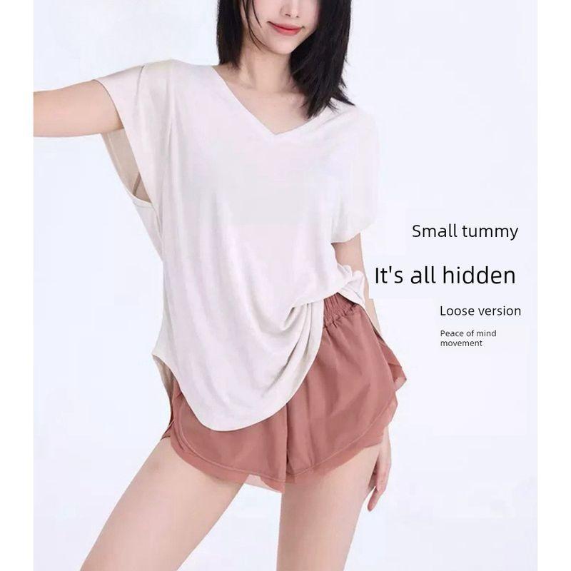 

Guangzhou Painted Clothing Co., Ltd. Running Quick Drying Clothes Women s Breathable Mid Length Long Length Sports Short Sleeve Casual Slim Looking Yu Oatmeal (V Neck) M