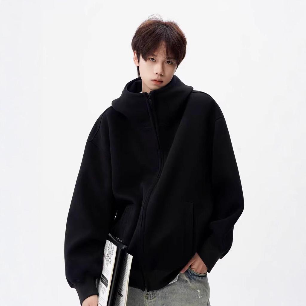 Trendy American High Street Double Zipper Basic Heavyweight Loose Cardigan Hoodie