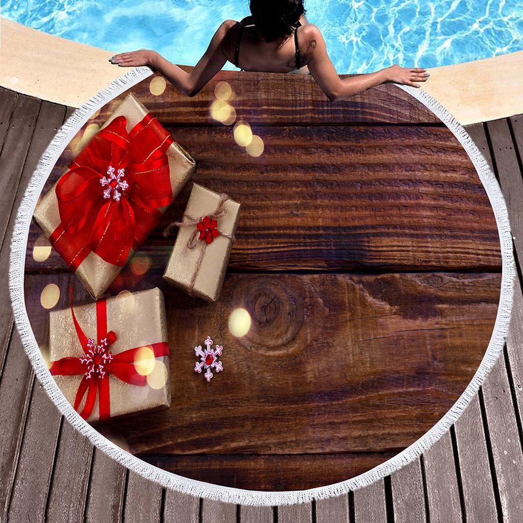 Gift Box Round Beach Towel, Superfine Polyester Sand Resistant Beach Blanket, Absorbent Quick Dry Portable Pool Towel Picnic Mat
