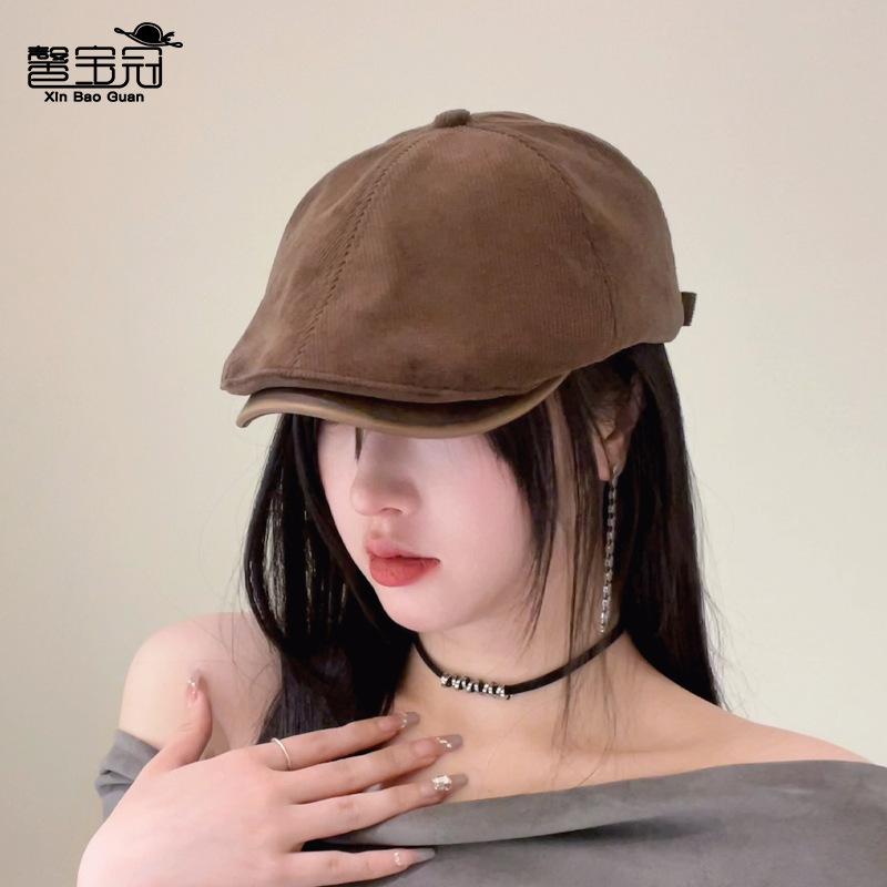 Retro Corduroy Painter Hat Spring and Autumn Versatile Fashion Show Small Face Forward Hat Advanced Sense Beret
