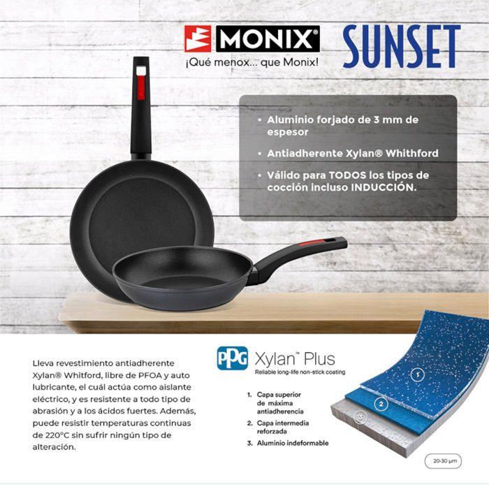 MONIX Sunset | Set aus 3 Pfannen 18-22-26 cm aus geschmiedetem Aluminium, antihaftbeschichtet, Bakelitgriff, für alle Herdarten einschließlich Induktion