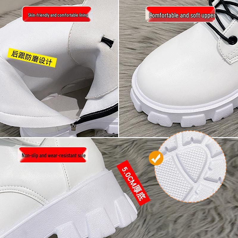 Damskie buty Martin na grubej podeszwie z okrągłym noskiem i klamrą - Jesień/Zima, Plus Aksamit, Dostępne Duże Rozmiary