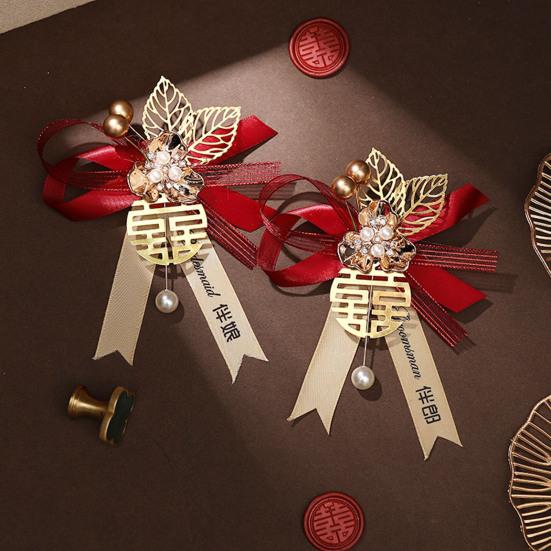 2 Buc/Set Cocarde Nuntă Chineză Decor Romantic cu Fundă Aliaj Broșe Pin Tradiționale Mire Mire pentru Nuntă Logodnă Aniversare