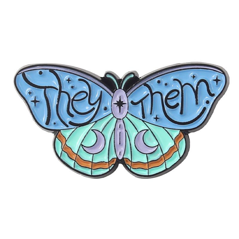 Unique Colorful Butterfly Shape Metal Badge Brooch Gender Pronoun Pin For Accessories