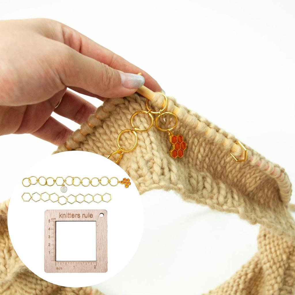 -Stitch Marker, Crochet Craft, Durable, Smooth, Woven, Buckle, Knitting Gauge, Ruler for