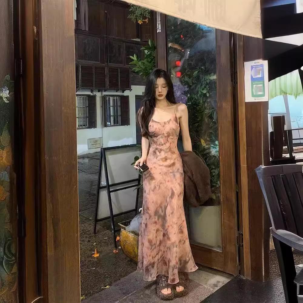 Καλοκαίρι Νέο Γαλλικό Στυλ Κομψό Ροζ Στεγνό Σλιπ Μέσης Γοργόνας Στενή Γραμμή Πριτνέ Φόρεμα Υψηλής Μέσης