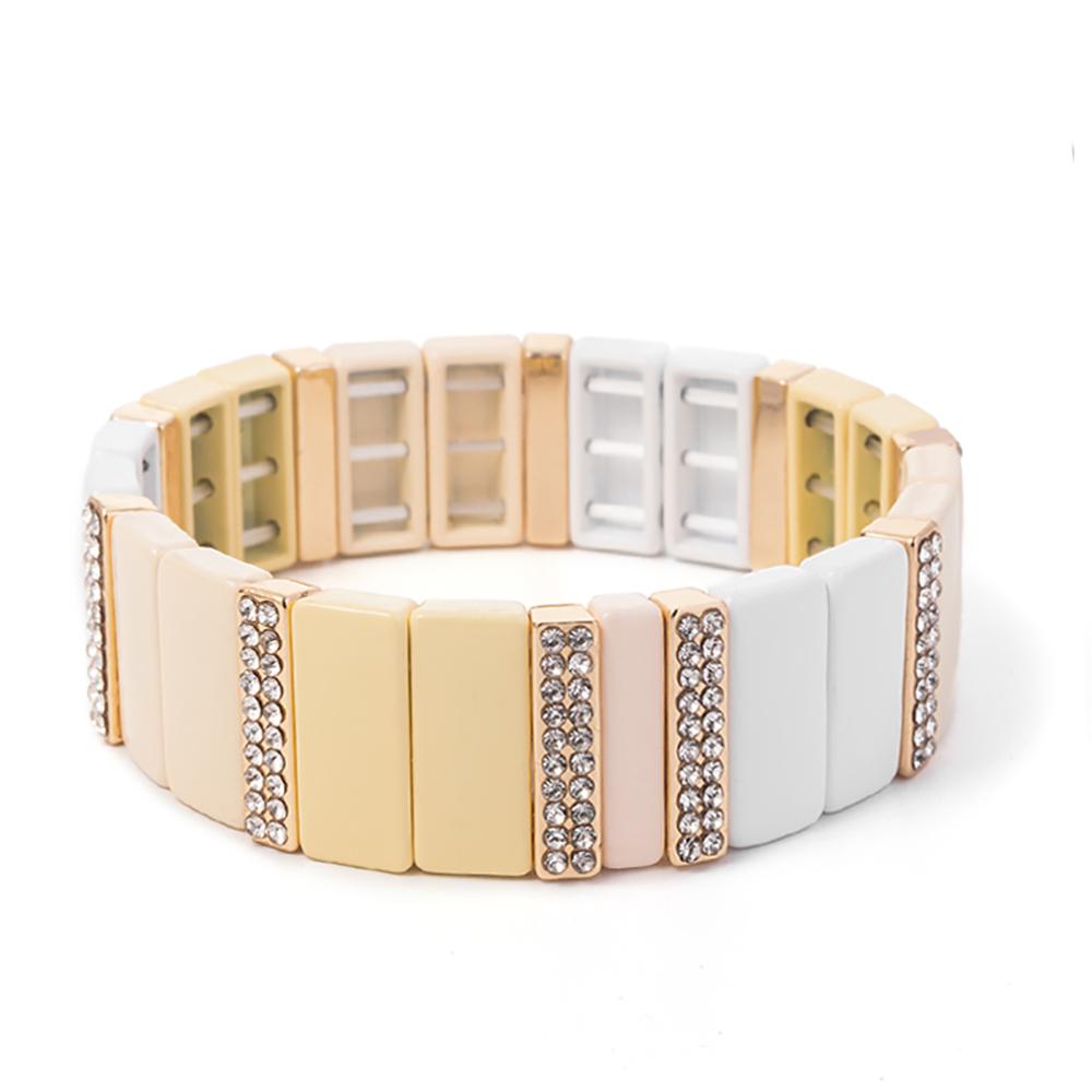 New Fashion Deil Eye Enamel Bangle for Women Colorful Beaded Boho Rectangle Shape Hand Accessory