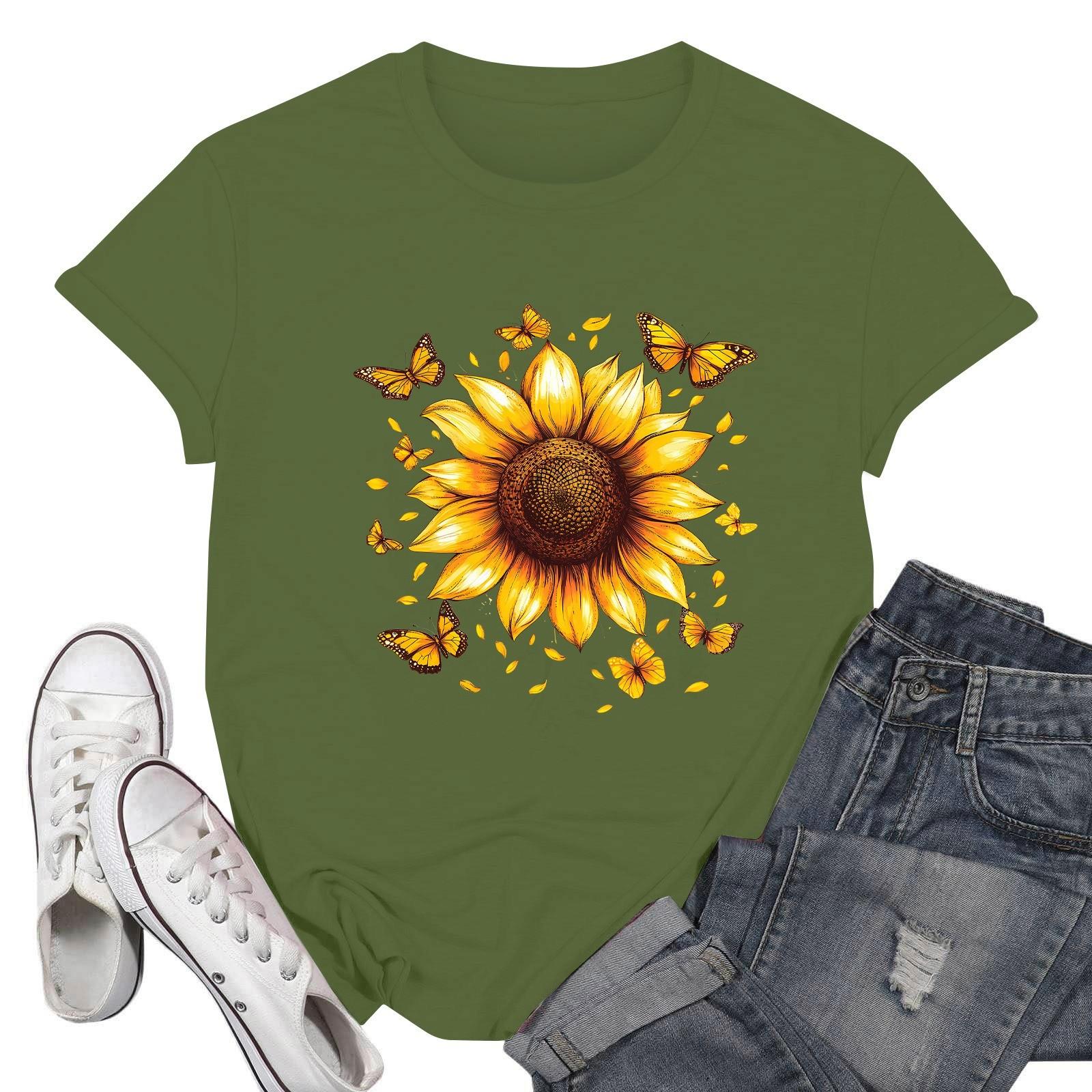 

Женские модные повседневные пуловеры с короткими рукавами и круглым вырезом с принтом L армия зеленый