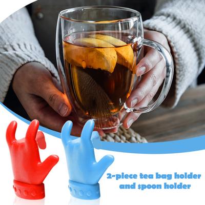Yousheng 2Pcs Finger Shaped Tea Bag Holder Spoon Rack Preventing Soup Spills Rack Silicone Creative Lid Holder Utensils Stand Artistic Tea Lover Gifts