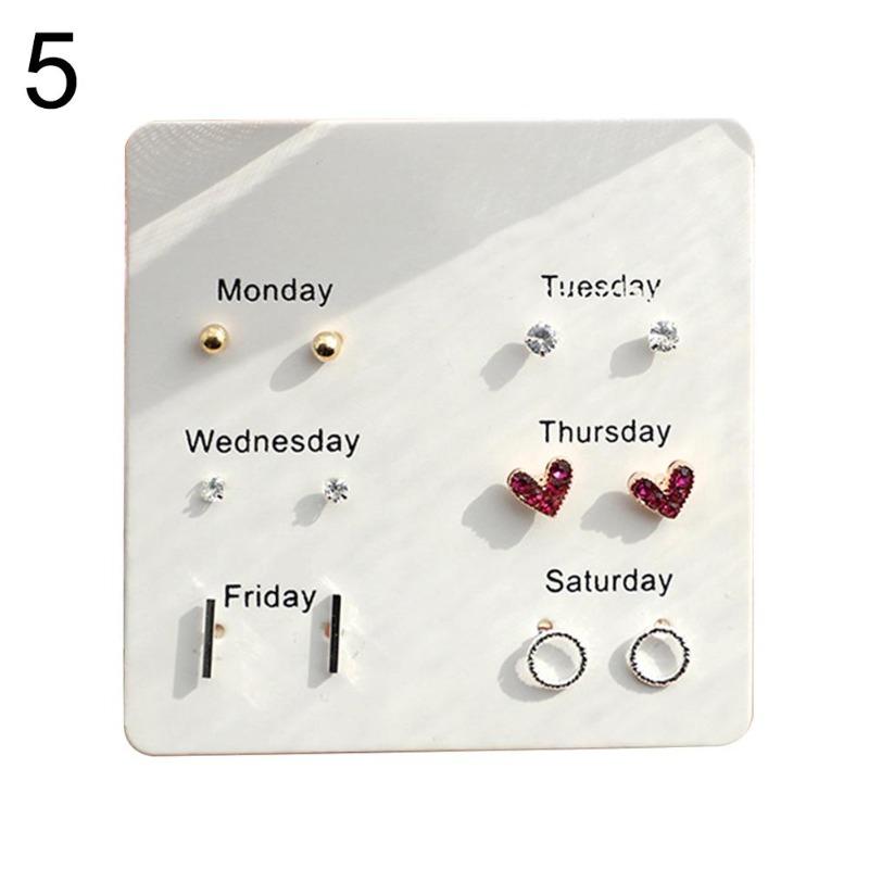 6Prs/Set Stylish Women Heart Feather Snowflake Circle Ear Stud Earrings Jewelry Jewelry Gift