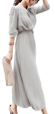 Elegant Pleated Long Long Ribbon Long Plus Sizes Available [Four Leaf] Dress, Women's, Sleeves, Spring/Autumn, Beautiful, High-Waisted Dress,