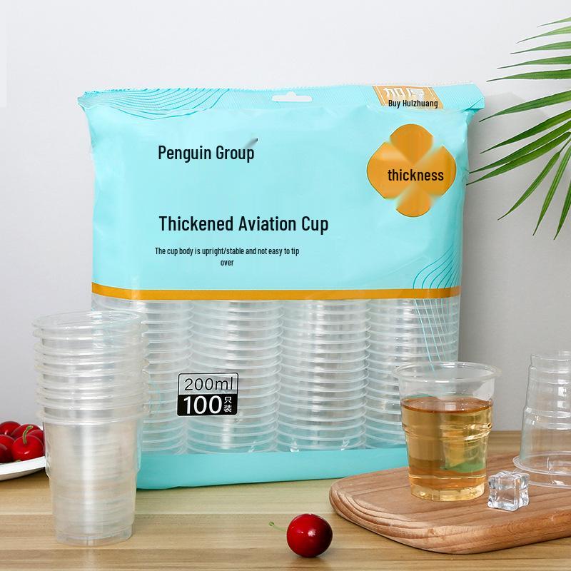 Transparent Thickened Disposable Plastic Cups for Airline, Catering, and Household Use - Free Shipping