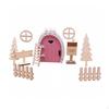 Miniature Wooden Fairy Door Set Whimsical Scene with Fence and Trees Decorative