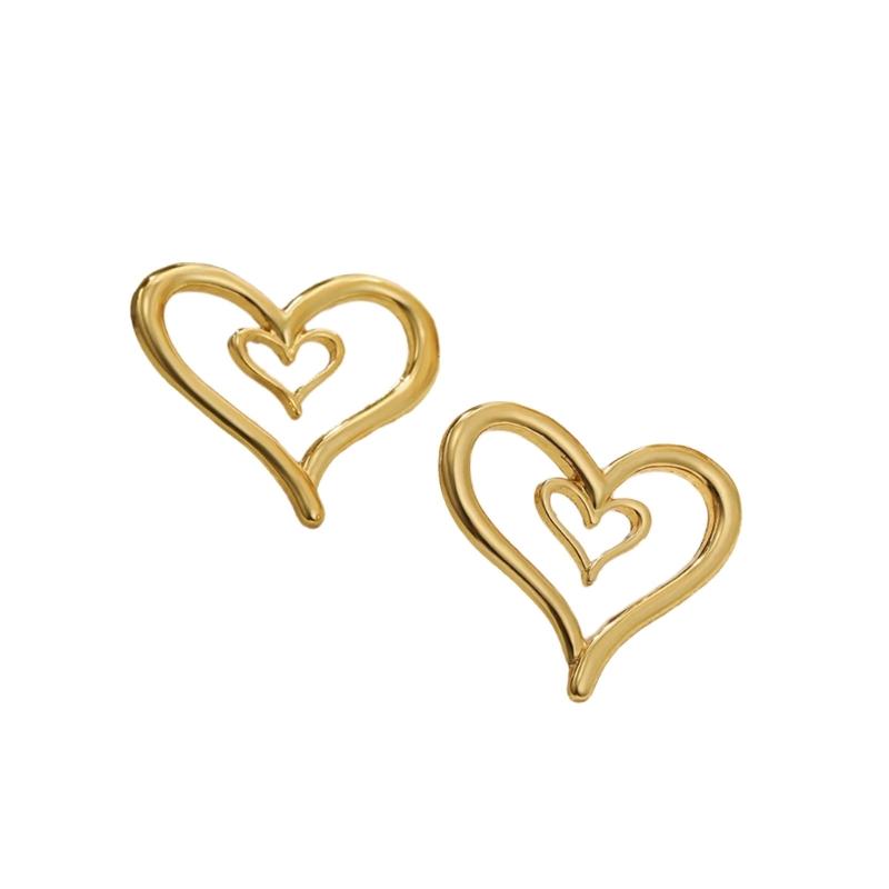 

Love Heart Designs Oversized Studs Earrings Comfortable Hypoallergenically Gold Plated Zinc Alloy Accessories