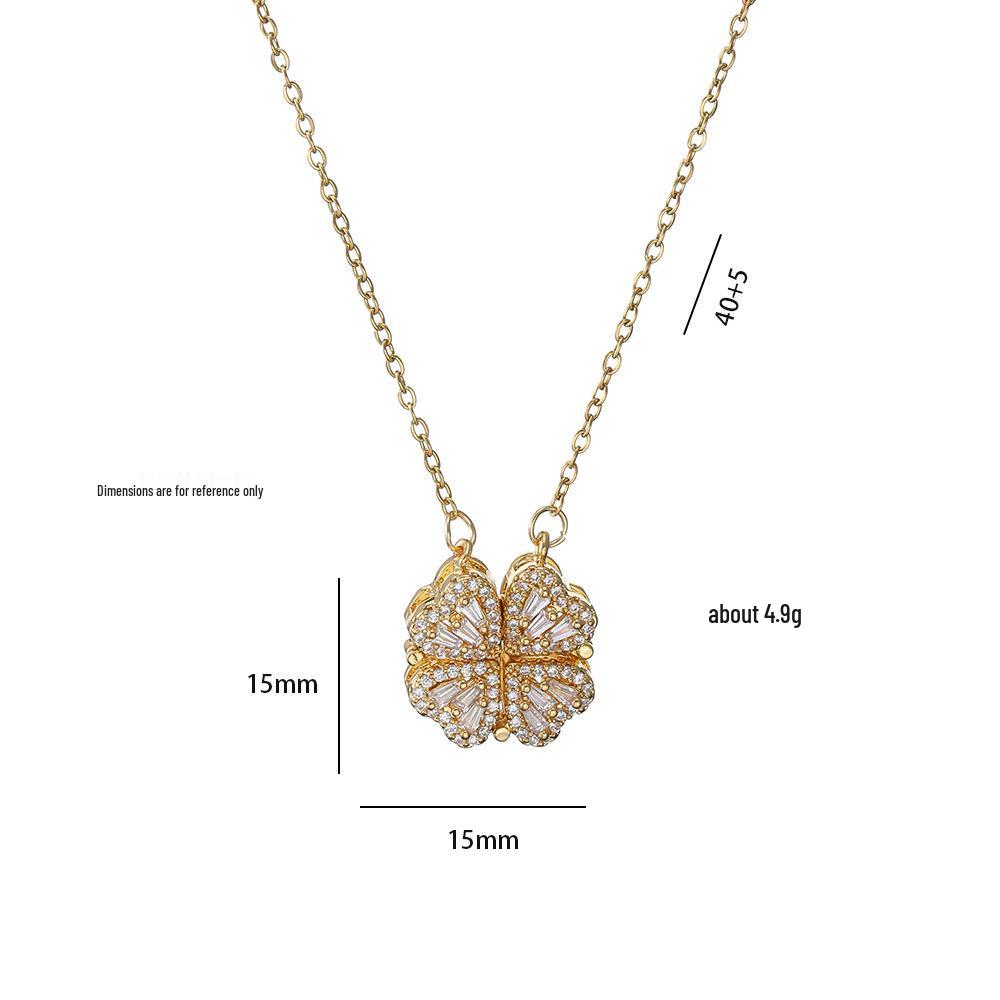 Double Layer Four-Leaf Clover Titanium Steel Necklace: Japanese & Korean Women's Heart Clavicle Chain