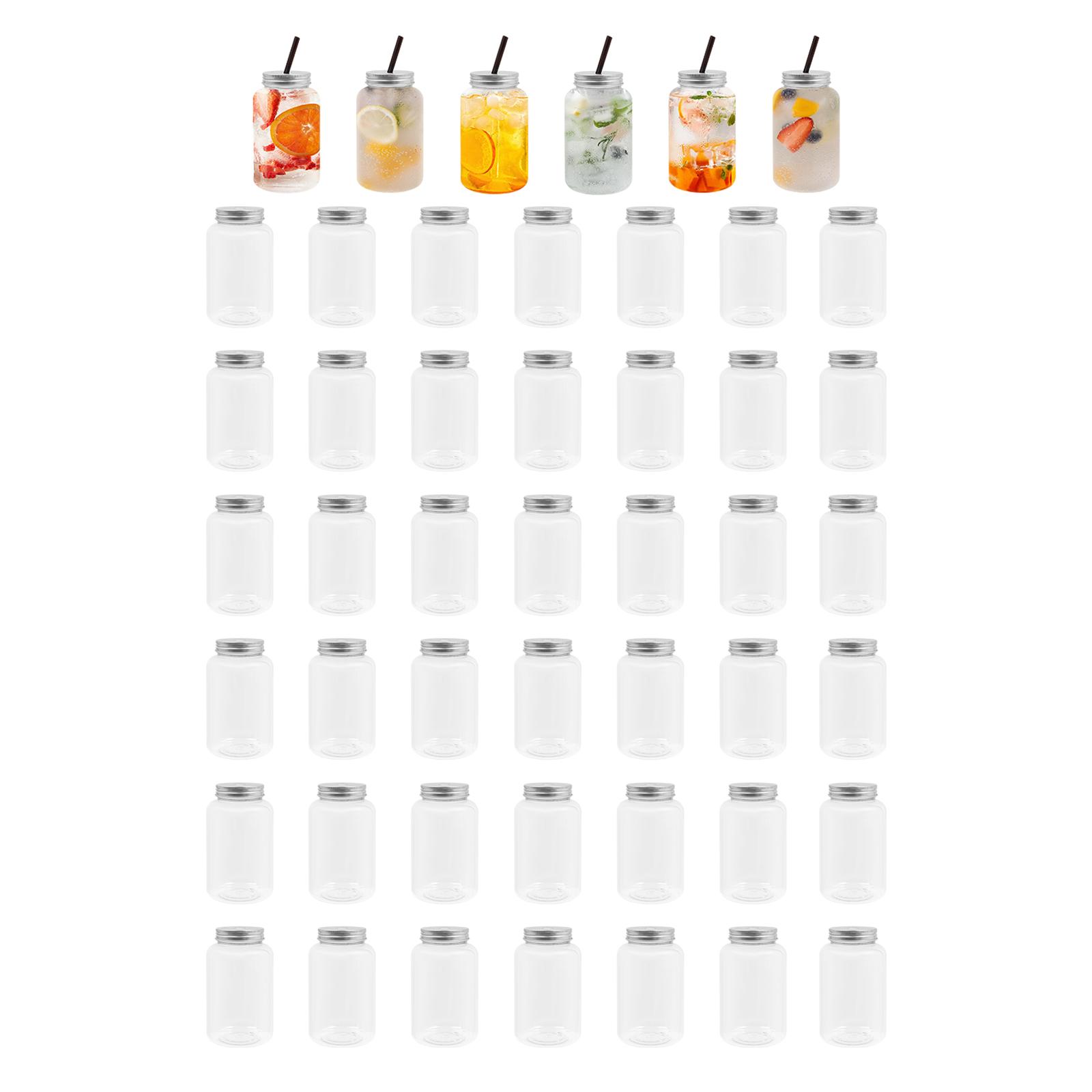 

48Pcs Food-grade PET Milk Tea Jars with Lids,Clear 450ml Plastic Juice Bottles 8*13.5cm for Homes,Kitchens