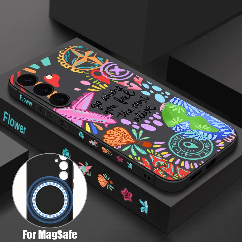 

Cartoon Fire Balloon Pattern Case For Samsung Galaxy S25 Ultra S24 S23 S22 Plus S21 S25 FE Magnetic For Magsafe Soft Silicone Cover Samsung S26 Plus чорний