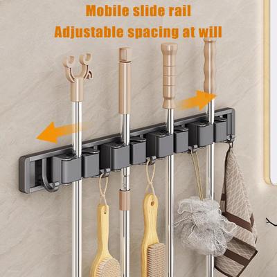 Mop And Design Organizer with 5 Hooks Anti-skid Wall Mounted Punch-free Waterproof Broom Roller Strong Load Bearing Bathroom