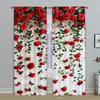 2PC Red Rose Vine Butterfly Sheer Curtains - Romantic Floral Garland Print Window Drapes for Bedroom Living Room Decor
