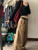 Y2k Vintage Brown Woman's Cargo Jeans Oversize Japanese 2000s Style Spring Trousers Harajuku Korean Wide Denim Pants