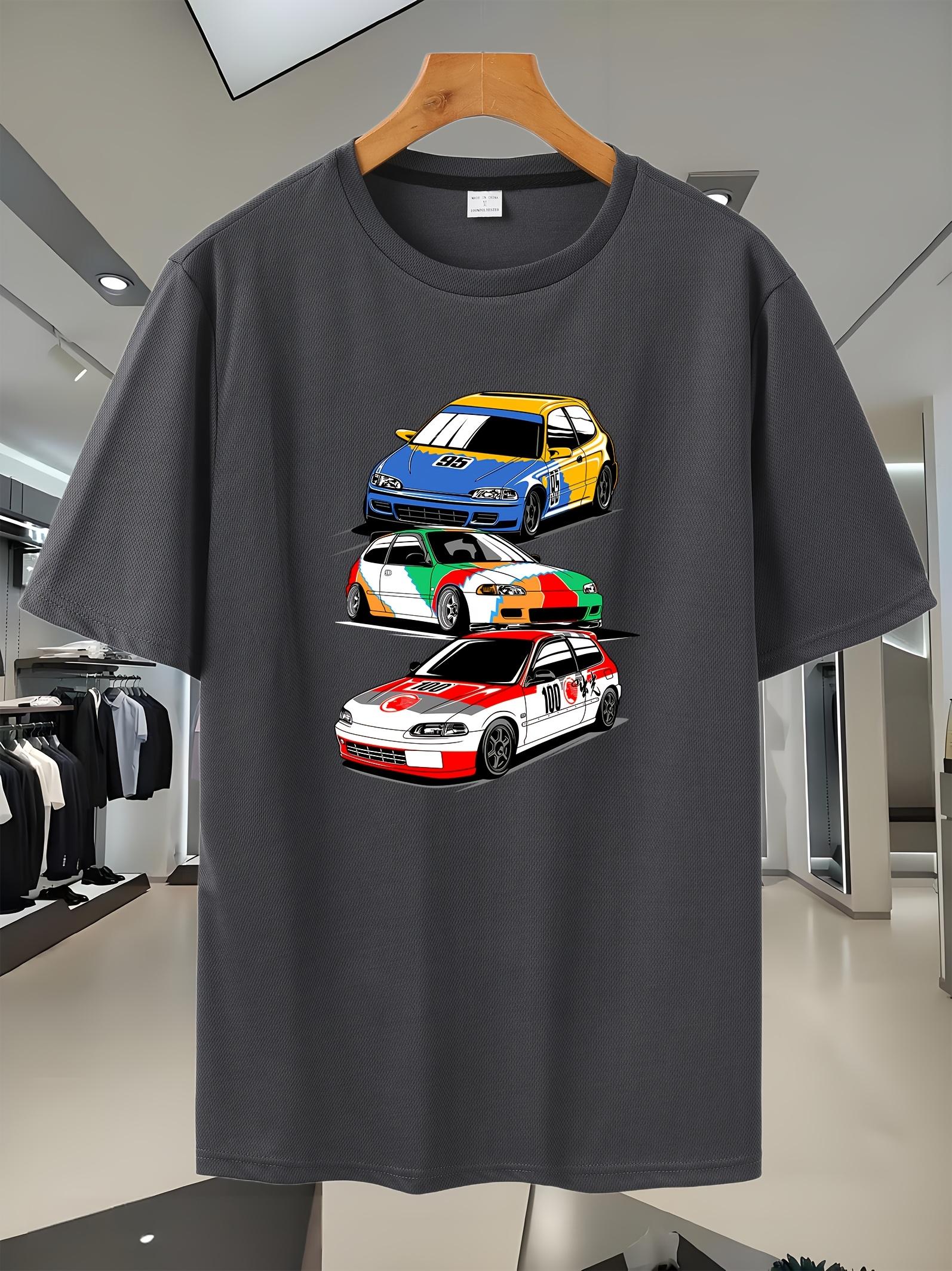 

2025 Breathable Mesh Sport T-shirt with Racing Car Graphic Print - White Casual Short Sleeve Tee for Gym XL