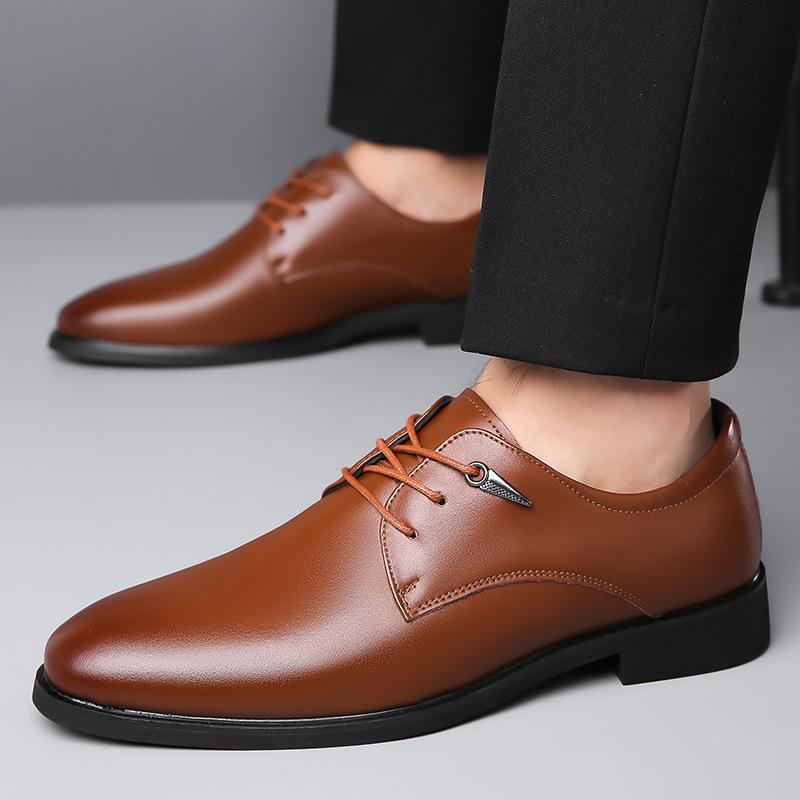 Skórzane buty męskie, biznesowe, sznurowane, do pracy, eleganckie, skórzane, oddychające, w stylu brytyjskim