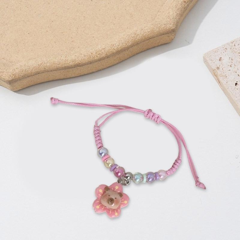 Colorful Macaron Rope Bracelet For Kids With Cute Cartoon Capybara Designs And Adjustable Soft Strap Perfect For Gifts