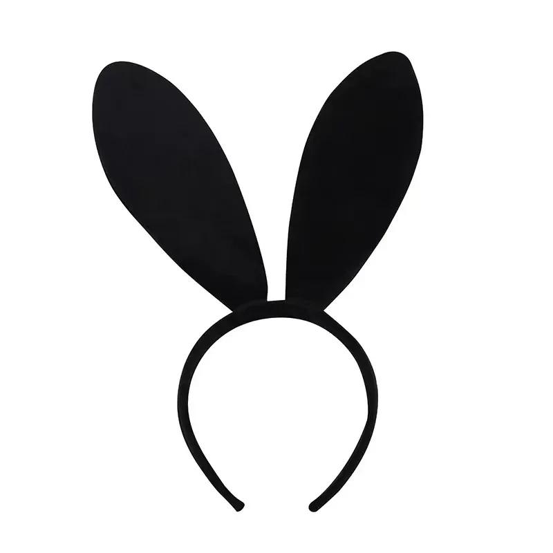 Black Bunny Ears Headband for Easter Rabbit Cosplay Halloween Costume Playboy Bunny Prop Headband Set for Parties