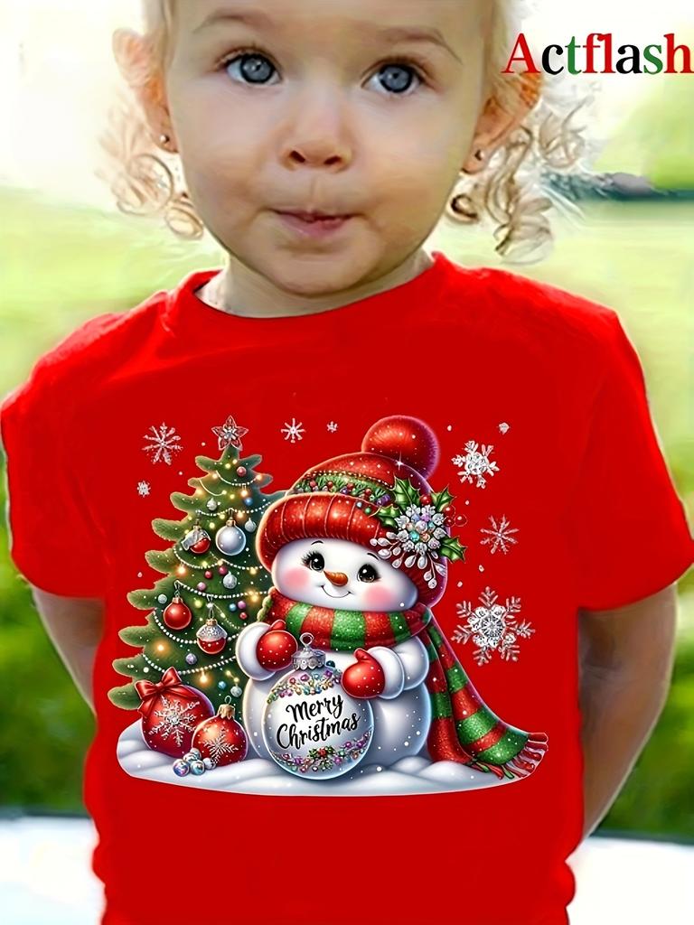 Kids Clothes Cute Animals Printing Christmas T-Shirt Festive Short Sleeve Boys Girls Clothes 2-14Y Christmas Gift Child Top Tee