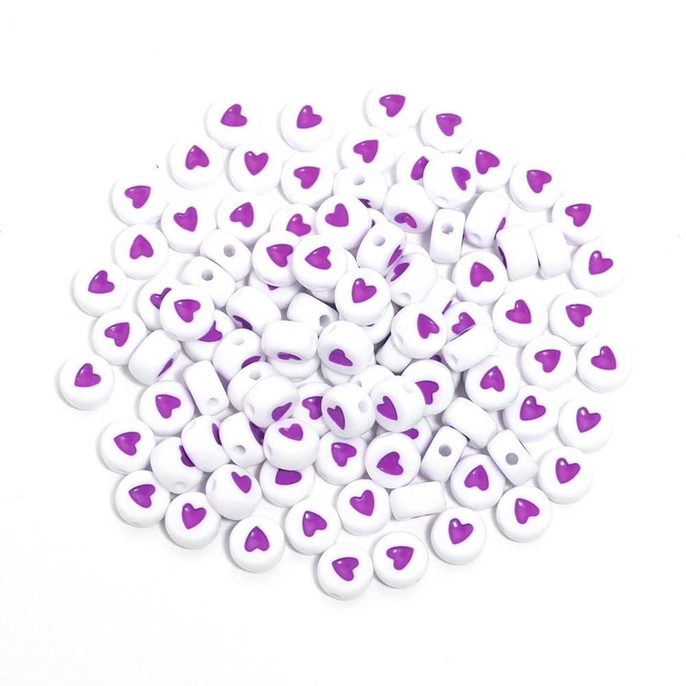 100Pcs 7mm Colored Acrylic Beads Heart Pattern Flat Round Loose Beads For DIY Fashion Bracelet Necklace Supplies Wholesale