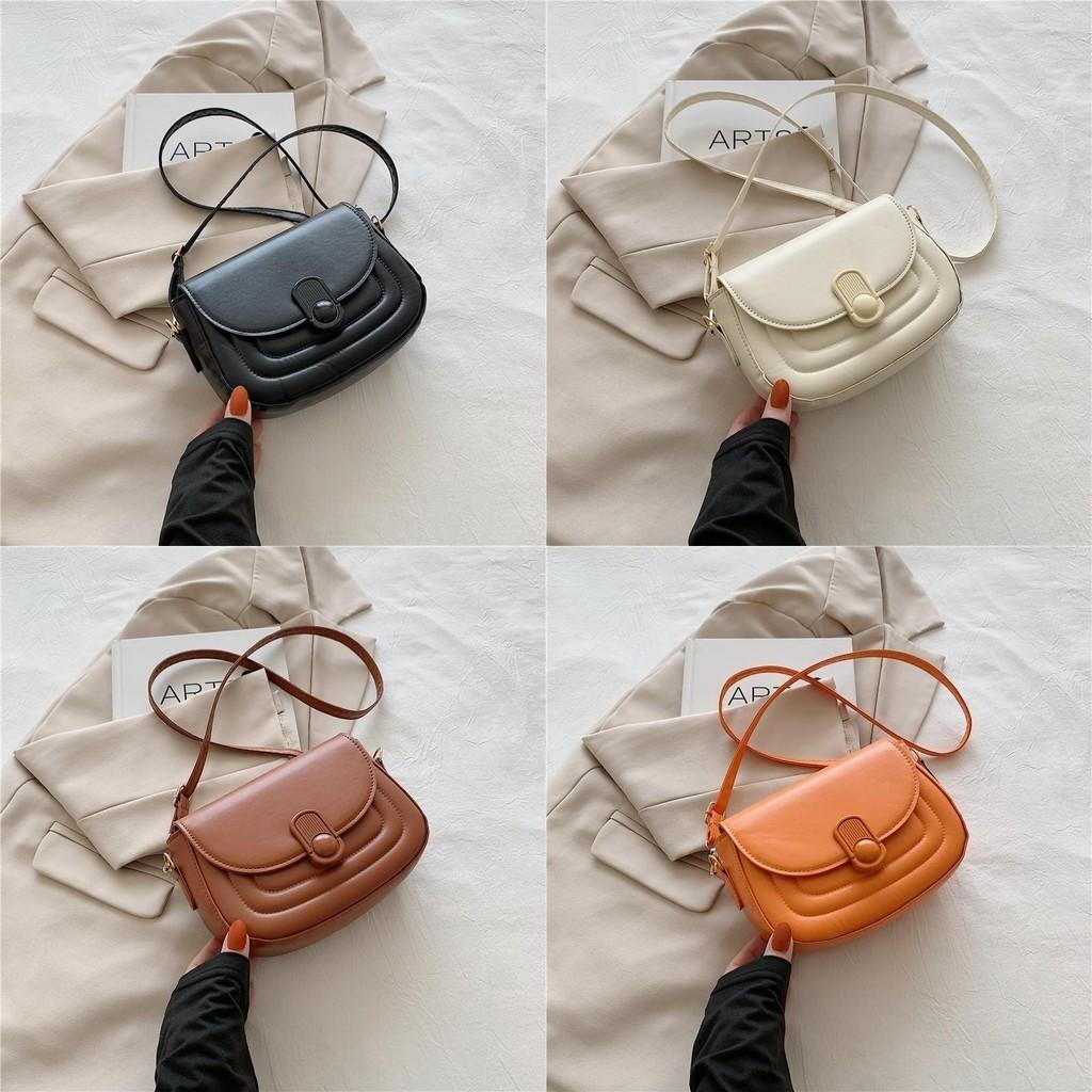 Fashionable Pu Leather Shoulder Bag Elegant Street Style Medium Saddle Bag 2023