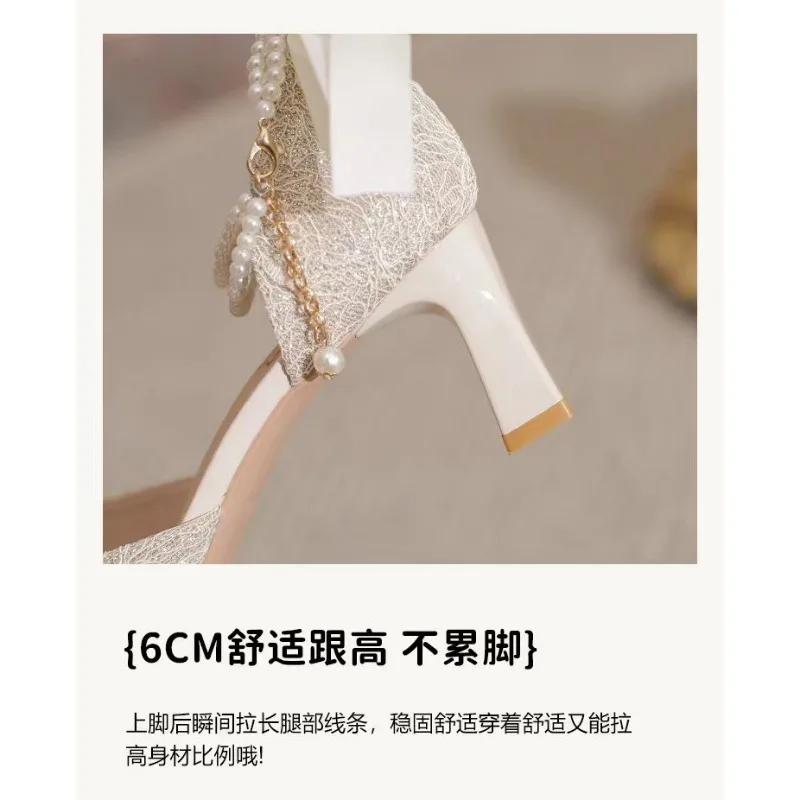 New Summer Luxury Women Pearl High Heels Chunky Heel Princess Bow High Heel Sandals Party Wedding Shoes Plus Size Zapatos Mujer