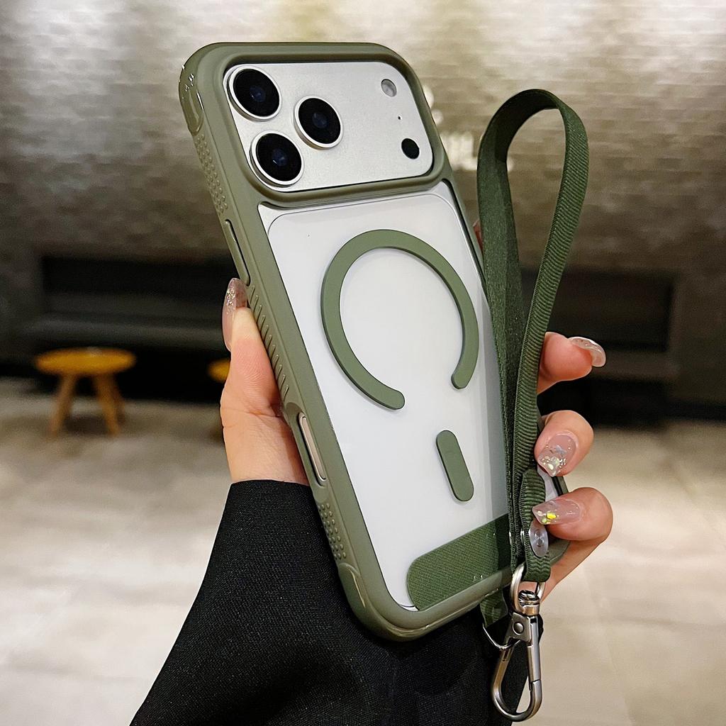 For iPhone 17 Pro Case Compatible with MagSafe TPU PC Clear Phone Back Cover with Wrist Strap