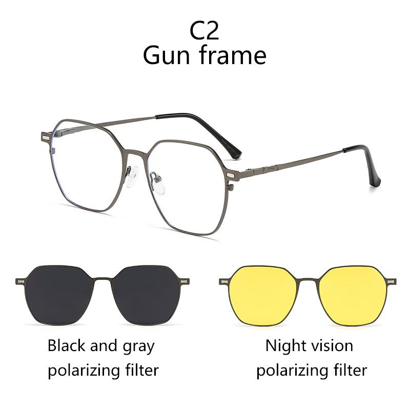 3 In 1 Sunglasses Magnetic Glasses Paired Prescription Polarized Clips Night Vision Goggles Nearsighted Irregular Metal