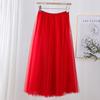 Qooth Women's Slim Skirt Mid Length Gauze Skirt Summer Simple Casual Skirt Fashion Full Dance Skirt QT2588