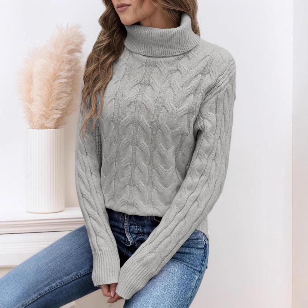 European & American Fashion Women's Cable Knit High Neck Sweater - Autumn/Winter Collection