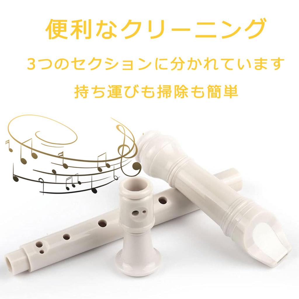 Everjoys German-Style C Key Flute Set 8-Hole Full-Size Detachable 3-Piece ABS Music Recorder with Cleaning Rod Bag Fingering Chart Milky White