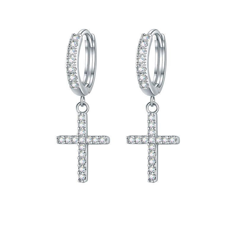 Fdk Cross Zircon Earrings for Men 2026 New Popular High-End Versatile Earrings with a Sense of Style and Trendiness