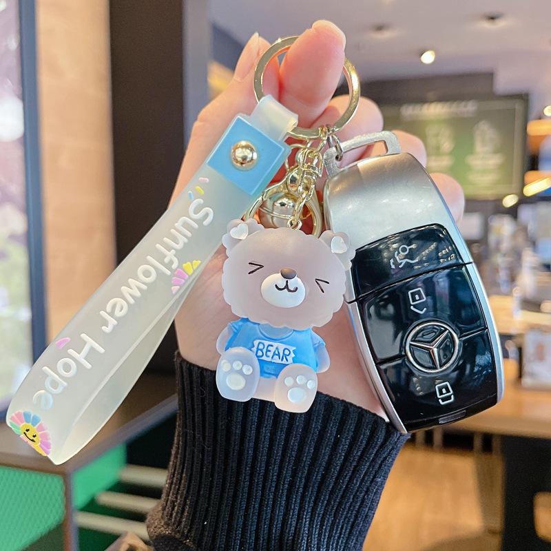 Sitting Crystal Bear Keychain Cute Resin Bear Schoolbag Pendant Creative Small Gift